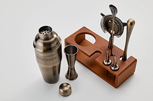 Mint & Mortar Cocktail Shaker Set – 7-Piece Stainless Steel Bartender Kit with Premium Bamboo Stand for Home Bartending - All-in-One Mixology Set for Beginners & Pros (Brushed Gold) - Image 4