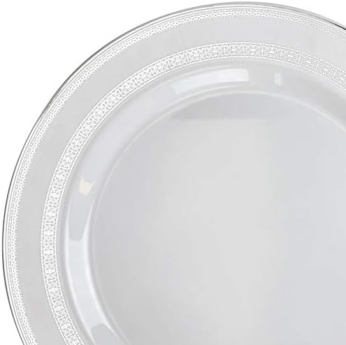 OCCASIONS 240 Plates Pack,(120 Guests) Heavyweight Premium Wedding Party Disposable Plastic Plates Set -120 x 10.5'' Dinner + 120 x 7.5'' Salad/Dessert (Lace in White & Silver) - Image 3