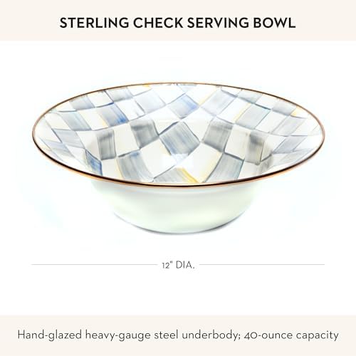 MACKENZIE-CHILDS Enamel Serving Bowl, Gray-and-White Sterling Check - Image 4