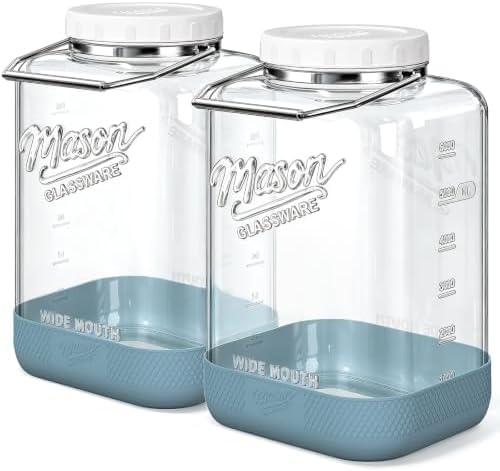 2 Gallon Glass Jar with Airtight Lid, 2 Pack, 256 Oz, Square by Dwbligt