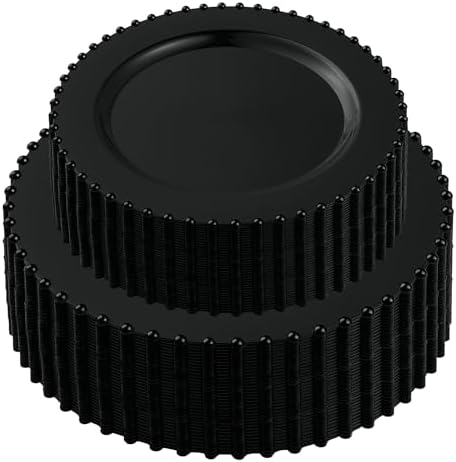 PLASTICPRO 128 Piece Combo Plastic Dinner Plates Disposable Plastic Fancy Heavy Duty Party Dishes 7 inch and 10 inch, Black Beaded by PLASTICPRO
