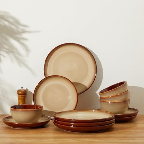 Pokini Ceramic Dinnerware Sets for 8, 24pcs Plates and Bowls Sets Dish Set - Image 5