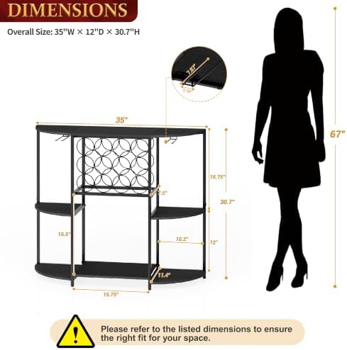 JKsmart Home Bar Cabinet with 12 Bottle Wine Rack, 3-Tier Liquor Cabinet with Glass Holders, 3-Sided Open Bar Shelf for Whiskey, Spirits, Wine Storage and Home Bar Accessories - Image 4