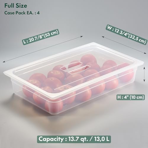 CURTA 4-Pack Full Size 4" Deep Food Pan with Handled Lid – NSF Listed Commercial-Grade Translucent Polypropylene, Stackable Freezer-Safe Storage for Restaurants, Catering & Buffets - Image 2