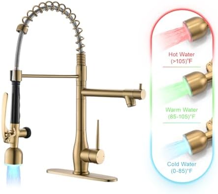 GIMILI Brushed Gold Kitchen Faucet with LED Light and Pull Down Sprayer by MoreChoicesForYourDreamHome