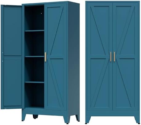 COFaR Home Farmhouse Storage Cabinet with 2 Barn Door, 61" H Metal Cabinet by COFAR