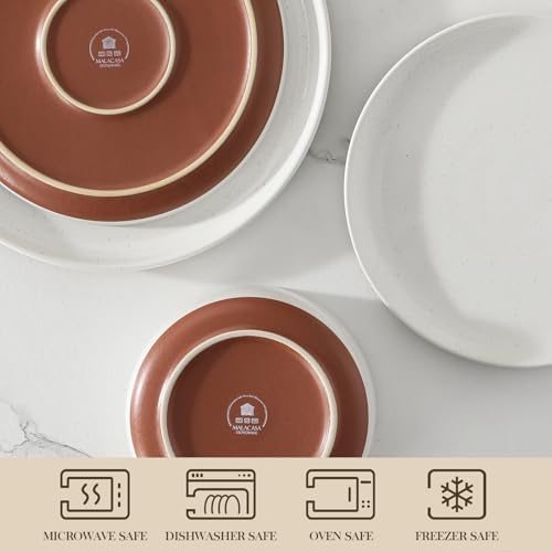 MALACASA Plates and Bowls Sets, 24 Pieces Modern Ceramic Dinnerware Set for 8 Kitchen Stoneware Dishes Dishware Set Microwave and Dishwasher Safe, White, Series TARA - Image 4
