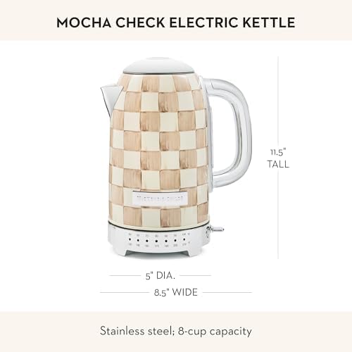 MACKENZIE-CHILDS Electric Kettle, 8 Cups, Brown-and-White Mocha Check - Image 4