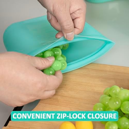 Reusable Freezer Bags Quart Size, 4 Pack, 100% Silicone Stand Up Ziplock Reusable Silicone Food Storage Bags Sandwich Bags Containers, Freezer Microwave Oven Dishwasher Safe, Aqua, 33.8fl.oz - Image 5