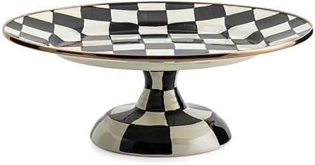 MACKENZIE-CHILDS Pedestal Platter, Small, Black-and-White Courtly Check by Unknown