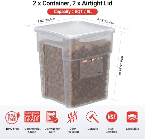 2 Pack 8 QT BPA-Free Translucent Polypropylene Commercial Food Storage Containers, Airtight Lids, Stackable Ingredient Storage for Flour, Sugar & Prep, 2 Markers Included - Image 2
