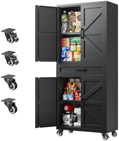 Letaya Metal Garage Storage Cabinet with Wheels,Kitchen Pantry with Drawer by LetayaMetalCabinets