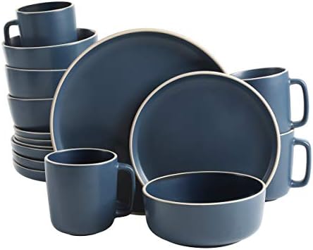 Gibson Home Zuma 16 Piece Round Kitchen Dinnerware Set, Dishes, Plates, Bowls, Mugs, Service for 4, Matte Stoneware, Cobalt Blue (127342.16R) by GibsonHomewares