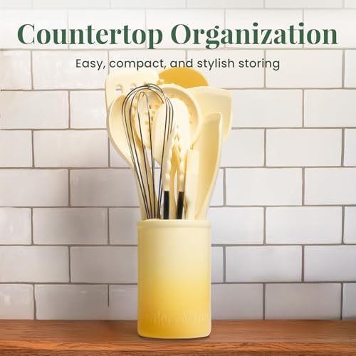 Larder & Vine 12-Piece Silicone Kitchen Cooking Utensils Set with Stainless Steel Handle and Ceramic Holder, Dishwasher Safe Set of Kitchen Essentials (Limoncello) - Image 6