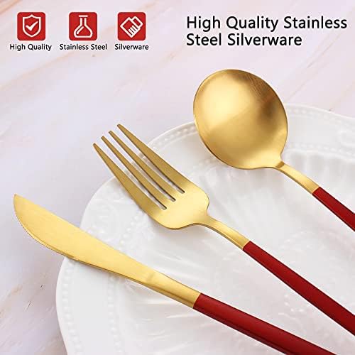 VANVRO Matte Red Gold Silverware Set, 20-Piece Stainless Steel Flatware Set, Satin Finish tableware Cutlery Set, Service for 4, Home and Restaurant, Dishwasher Safe - Image 4