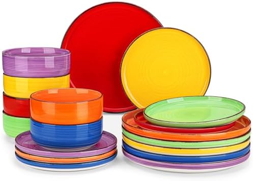 vancasso Bonita Dinnerware Sets 18 Pieces, Stoneware Dishes Set for 6, Plates and Bowls Set, Dinshwasher and Microwave Safe, Multicolor by vancasso