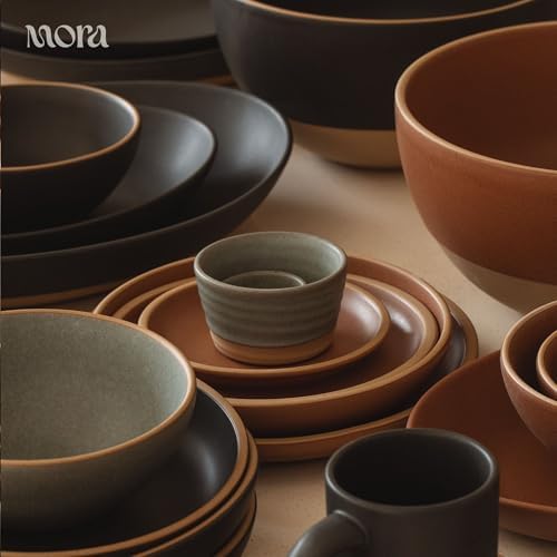 MORA Medium Dishes Set of 4, 30oz Ceramic Pottery Pasta Plate/Wide Bowls - Microwave, Oven and Dishwasher Safe - Toasted Terracotta - Image 7