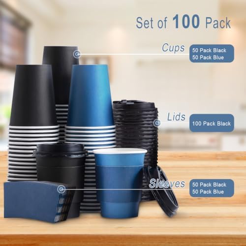 SIUQ 100 Pack 10 oz Coffee Cups with Lids, Disposable Hot Paper Coffee Cups - Image 3
