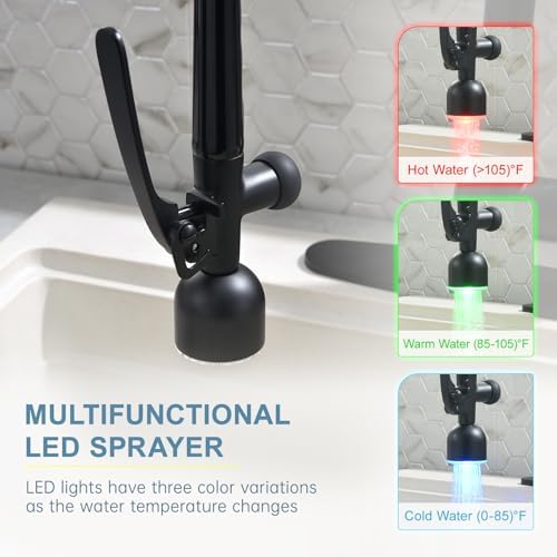 GIMILI Black Gold Kitchen Faucet with LED Light and Pull Down Sprayer - Image 3