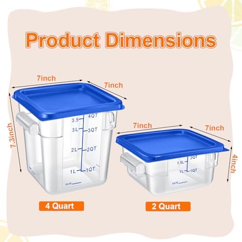 Suclain 8 Pcs Food Storage Container with Lids Set 2qt and 4qt Square Clear Commercial Containers with Scales Handles for Home Restaurant Kitchen Food Storage, Marinating Meat, Proof Dough (Blue) - Image 2