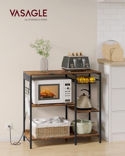 VASAGLE Kitchen Baker’s Rack, Steel Frame, Wire Basket, 6 Hooks - Image 2