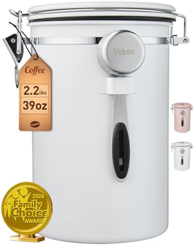 Veken Coffee Canister,39OZ, 2.2lbs,Large Airtight Stainless Steel Container by Veken