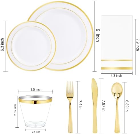 NOCCUR 700PCS Gold Plastic Plates - Gold Disposable Dinnerware Set for 100 - Include 200 Dinner/Dessert Plates, 300 Cutlery, 100 Cups, 100 Napkins, Idea for Wedding/Party/Fall/Thanksgiving - Image 2