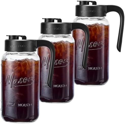 Mason Jar Pitcher, 3 pcs 64 oz (2 quart), Glass Pitcher with Lid by spreccio