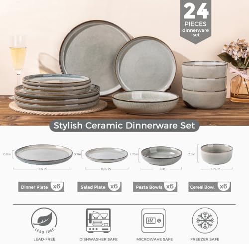 GBHOME Dinnerware Sets for 6, 24 Pieces Ceramic Plates and Bowls Set - Image 3