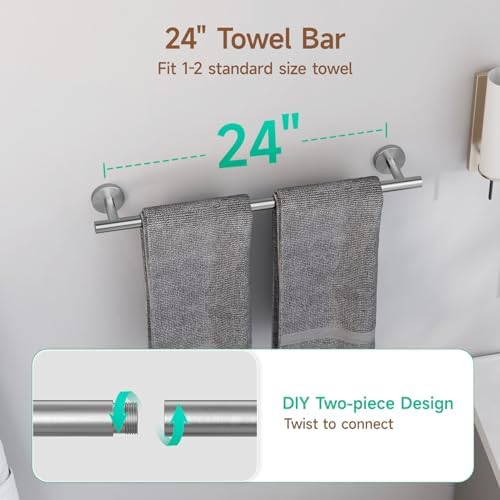 USHOWER 4PCS Brushed Nickel Bathroom Accessories Set, 24-Inch Towel Bar Set - Image 3