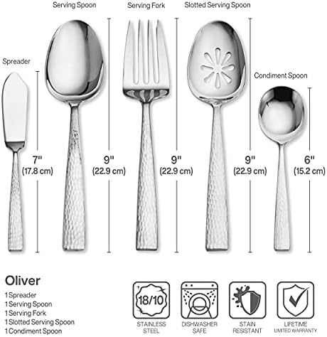 Mikasa Oliver Flatware Set, 65-Piece Service for 12, 18/10 Stainless Steel Silverware with Hammered Design and Satin Finish, Dishwasher Safe Cutlery Set - Image 6