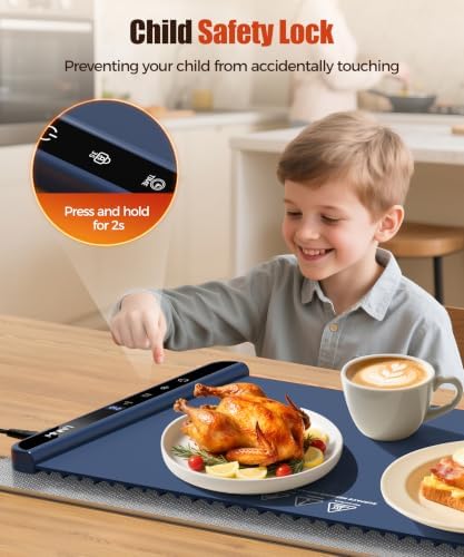 Warming Mat for Food, 26x15 Inch, Dark Blue, Fast Heat, Child Lock - Image 7