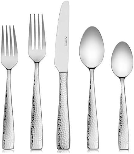Hudson Essentials 40-Piece Hammered Silverware Set, 18/10 Stainless Steel by HudsonEssentials
