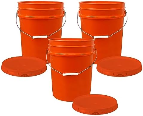 ePackageSupply 5 Gallon Bucket - Food Grade Bucket with Airtight Gasketed Tear Strip Lid, BPA-Free, Heavy-Duty 90 Mil HDPE Plastic Pail, Bulk Storage, Durable Container, Made in USA - Orange, 3 Packs by ePackageSupply