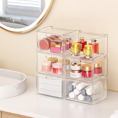caktraie 6-Pack Stackable Acrylic Storage Drawers, Small - Image 2