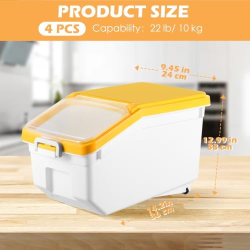 Sunnyray 4 Pcs Flour Storage Containers Rice Bin with Wheels, Yellow, 22 lb - Image 2