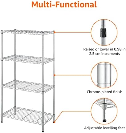Amazon Basics 4-Shelf Adjustable Storage Shelving Unit for Garage, Steel Wire Rack, 200 Pound Loading Capacity per Shelf, 13.4"D x 23.2"W x 48"H, Chrome - Image 5