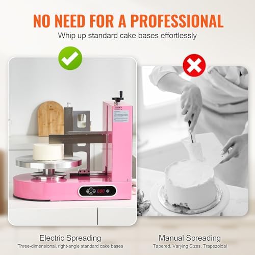 VEVOR Cake Decorating Machine, Cake Cream Spreading Coating Smearing Machine, Low Noise Cake Frosting Machine, Turntable with Adjustable Scraper, for 6" to 14" Cake, 25-320RPM Rotating Speed, Pink - Image 4