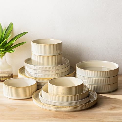 TheTerra Ceramic Dinnerware Set for 4, 16-Piece Plates and Bowls Set by TheTerra