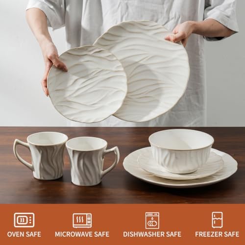 Ceramic Dinnerware Sets for 4, 16 pcs Plates and Bowls Sets, Reactive Glaze Ceramic Dish Set, Scratch Resistant, Microwave & Dishwasher Safe, Highly Chip and Crack Resistant Dishware sets, Cream White - Image 4