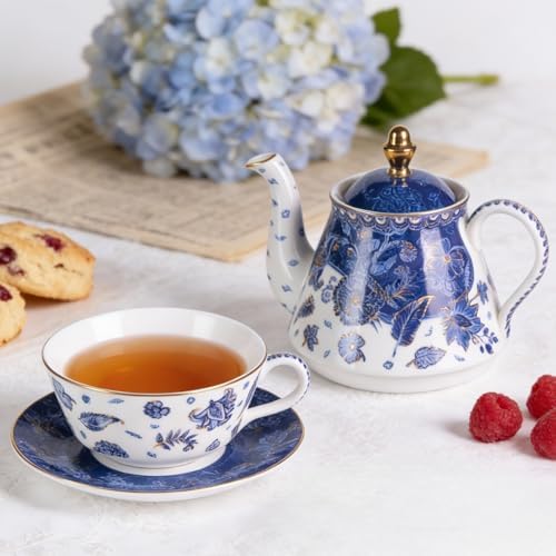 KAMMAK Tea for One Set, Ceramic Teapot, Bone China Tea Set, Cup and Saucer - Image 4