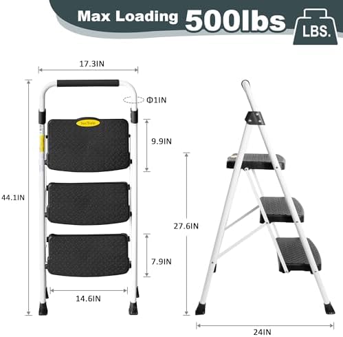 SocTone 3 Step Ladder, Step Stools for Adults, 500lbs Capacity - Image 6