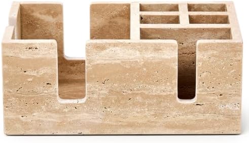 Mifoci Travertine Bar Caddy 6 Compartment Napkin & Straw Holder Organizer by Mifoci