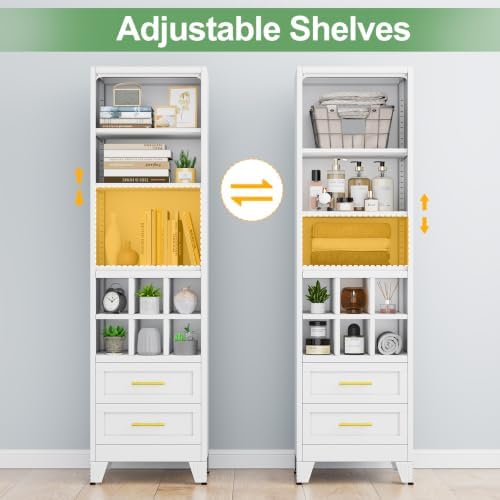 Ckzbx Tall Narrow Storage Cabinet, 66.93" H Tall Bathroom Cabinet Metal Pantry Cabinets with Hollowed-Out, 3 Adjustable Shelves, for Kitchen, Bathroom, Home Office, Living Room (White) - Image 4