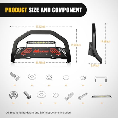 Nilight Bull Bar with Light Bar Compatible with Ford F-150 2004-2026 | Includes License Plate Hole Brush Guard, Front Bumper Push Bar w/Grille Skid Plate Light Mount - Image 2