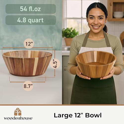 Wooden Salad Bowl, 12" Large Wooden Serving Bowls for Food, Handmade - Image 4