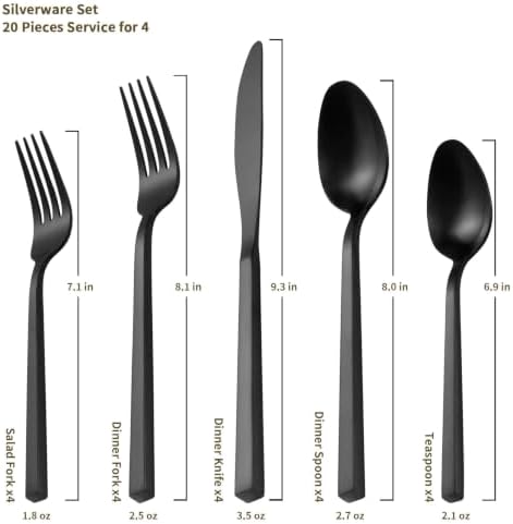 Alata Cube Black 20-Piece Forged Stainless Steel Matte Flatware Set for 4 - Image 5