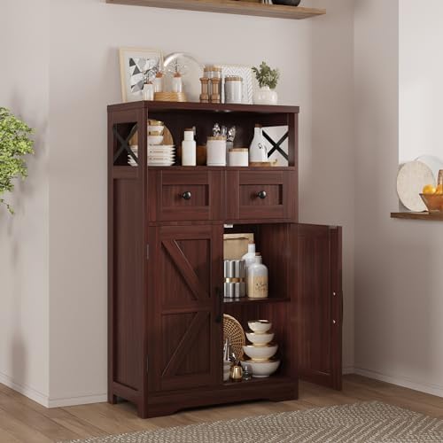 Farmhouse Storage Cabinet Set of 2, Small Kitchen Pantry Coffee Bar Cabinet - Image 5