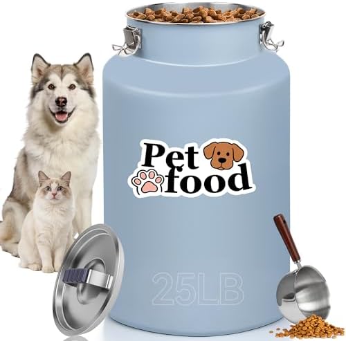 UPSKYPET 25lb Stainless Steel Dog Food Storage Container with Lid and Scoop by UPSKYPET