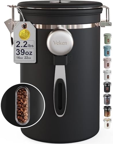 Veken Coffee Canister with Window, 39OZ Large Airtight Stainless Steel Jars by Veken